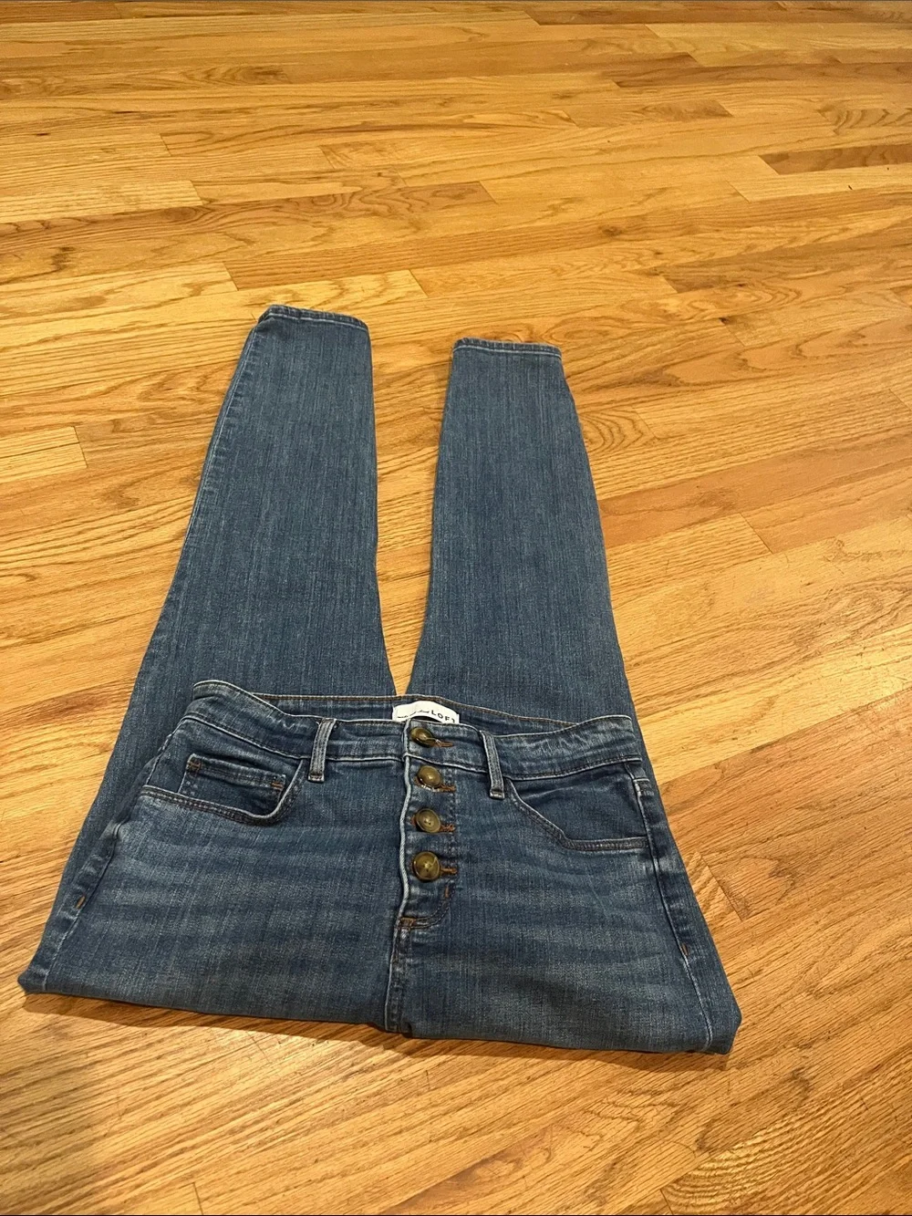 Curvy high waist skinny loft button front jeans